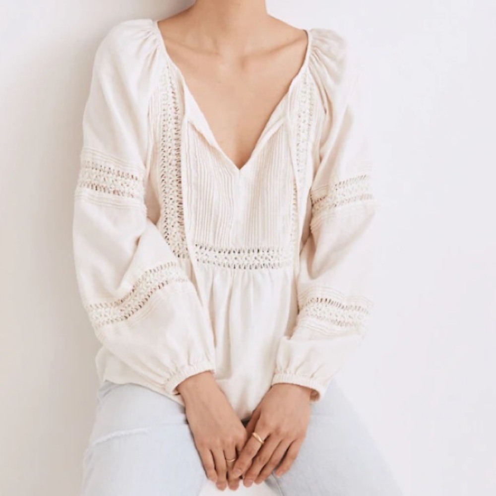 Madewell Linen-Blend Pintuck Peasant Top